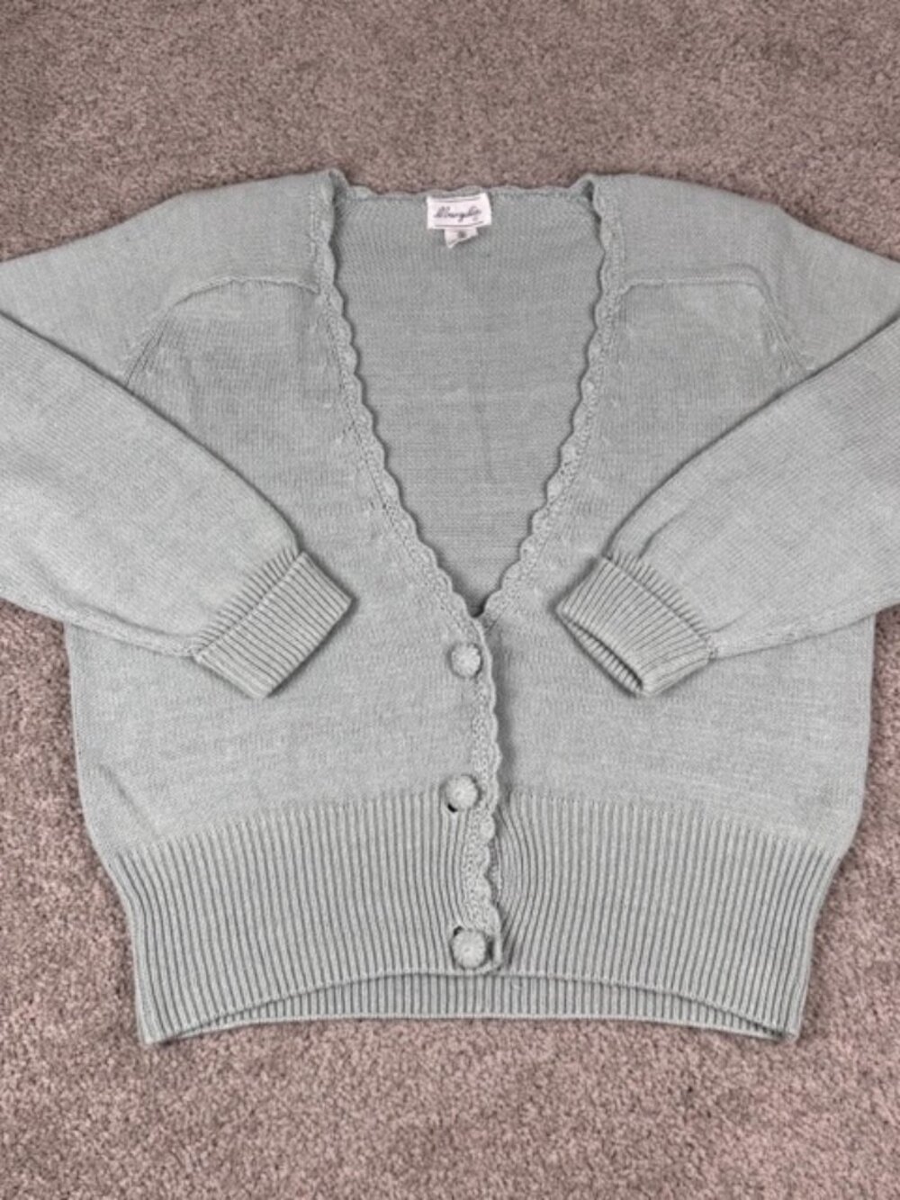 Vintage Margules Ribbed Knit Cardigan Sweater Blue Size Small Cottage Grandma